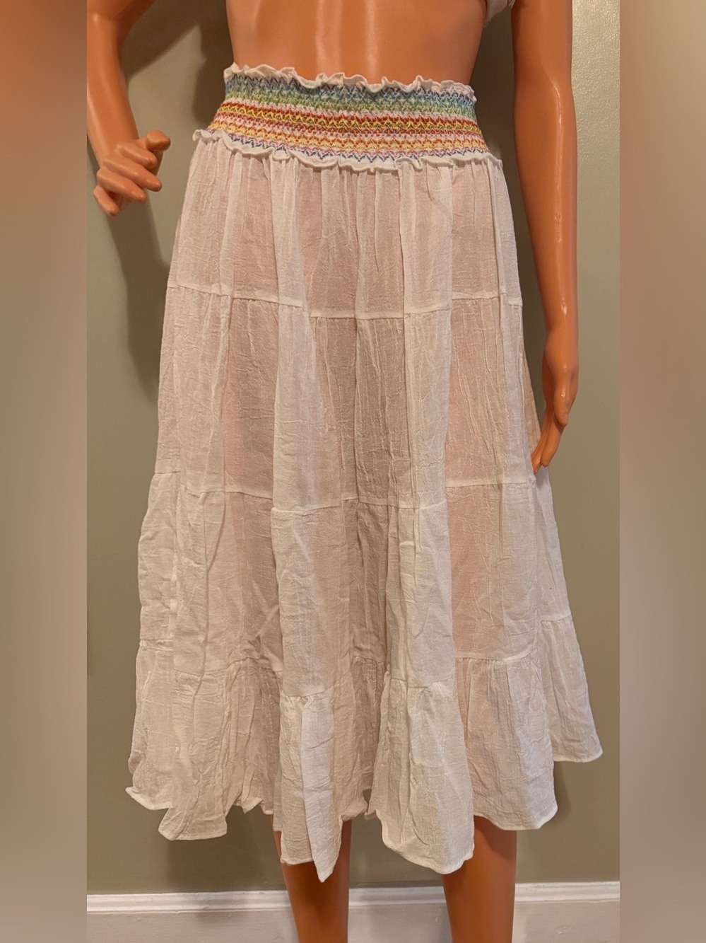 La Blanca White Tiered Maxi Skirt with Smocked Waistband Swim Cover Up